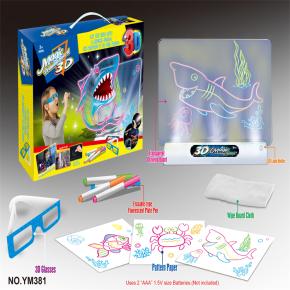 New Design Educational Preschool Children Ocean Animal Mini Size Magic 3D Painting and Drawing Light Board with Glasses and Colorful Pen for Kids Learning