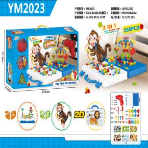 Educational English and Russian Packing Children Self-Assemble 3 in 1 3D Imagination Building Puzzle with Electric Real Power Drill Tool and 255 Pcs Block Toys for Kids Play