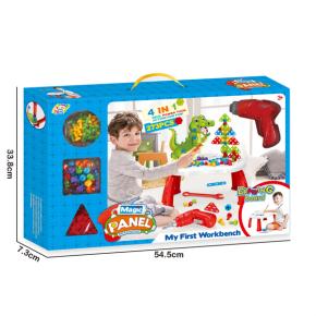 Assemble 4-in-1 3D Drawing Painting Board Desk Imagination Building Animal Puzzle with Electric Real Power Drill Tool and 273 Pcs Blocks Toys for Boys and Girls Play