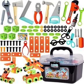 BUYGER 82pcs Kids Tool Set for Boys, Builder Role Play Set Construction Tool Kit Assembly Toys Building Blocks Toy for Kids Toddlers