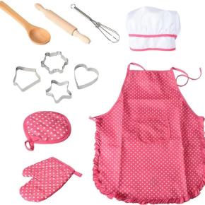 Kids Cooking and Baking Set - Includes Apron for Girls,Chef Hat,Oven Mitt and Other Cooking Utensils for Toddler Chef Career Role Play,Girls Dress up Pretend Play Gift Brand: Famoby