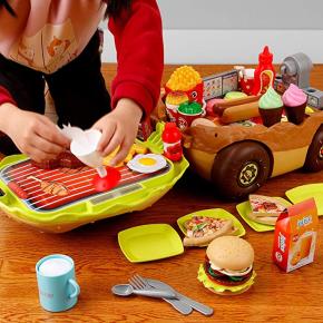 Kids’ Kitchen Playset with Burger Car – Food Toy with Realistic Lights & Sounds