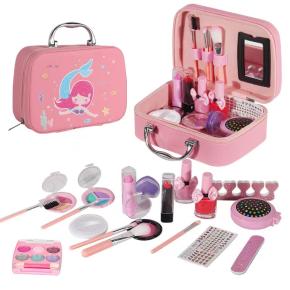 Kids Makeup Sets for Girls, Cosmetic Make Up Kit with Beauty Cosmetic Bag, Kids Washable Play Makeup Non Toxic Toys Gifts for Little Princess Birthday Christmas Party Children