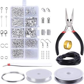 Jewelry Making Supplies Kit-Jewelry Findings Starter Kit Jewelry Beading Making and Repair Tools Kit Pliers Silver Beads Wire Starter Tool for Adults and Beginners