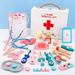 Children's Medicine Box Toys Kids Doctor Kit Children Wooden Plastic Box Dentist Nurse Suit Toy Set Doctor Toys Set Box