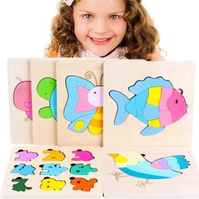 Kids Wood Jigsaw Baby Brain Teaser Jigsaw Wooden Jigsaw Counting Stacker