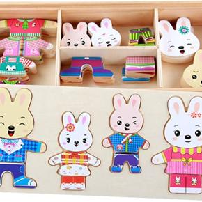 Goclothod Wooden Jigsaw Puzzle Kids Early Educational Toys Dress-Up Puzzle Set